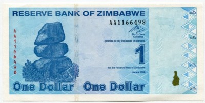 Банкнота Зимбабве 1 доллар 2009 год.