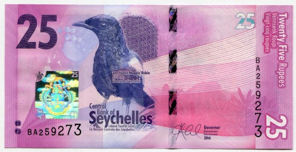 Банкнота Сейшелы 25 рупий 2016 год. 
