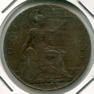 Монета Великобритания 1 пенни 1909 год.
