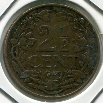 Монета Нидерланды 2-1/2 цента 1929 год.