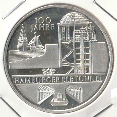 Германия 10 евро 2011 г. 100 лет туннелю в Гамбурге под Эльбой J