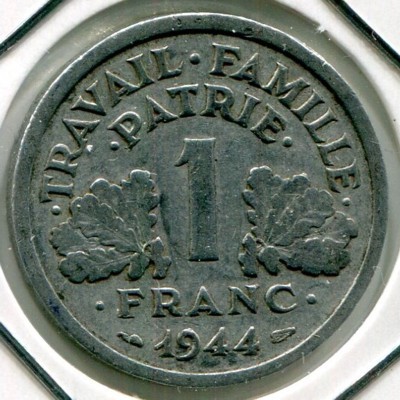 Монета Франция 1 франк 1944 год. С