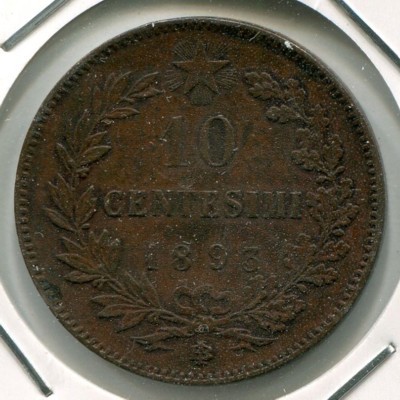Монета Италия 10 чентезимо 1893 год.
