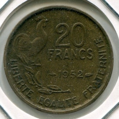 Монета Франция 20 франков 1952 год.