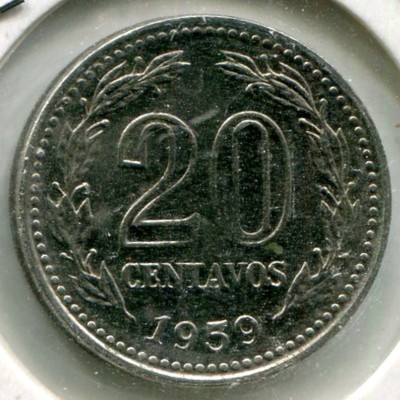 Монета Аргентина 20 сентаво 1959 год.