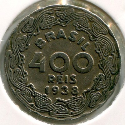 Монета Бразилия 400 рейс 1938 год.