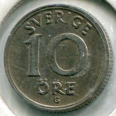 Монета Швеция 10 эре 1940 год.