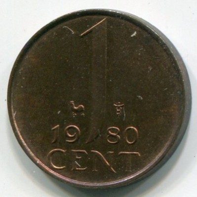 Монета Нидерланды 1 цент 1980 год.