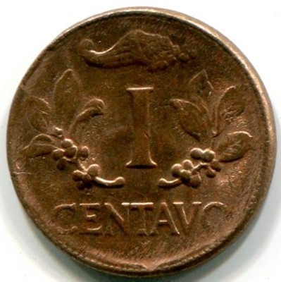 Монета Колумбия 1 сентаво 1965 год.