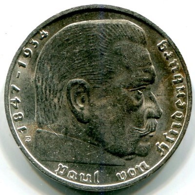 Монета Германия 2 марки 1938 год. Е
