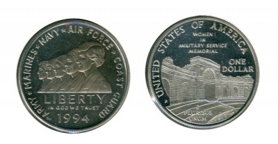 США, серебряная монета 1 доллар, Женщины на военной службе, 1994 года