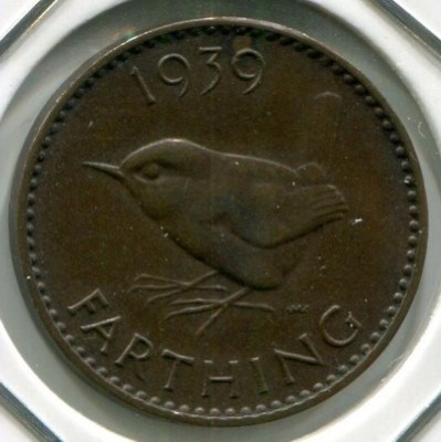 Монета Великобритания 1 фартинг 1939 год.