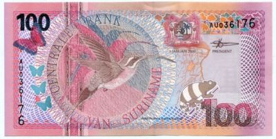 Банкнота Суринам 100 гульденов 2000 год.