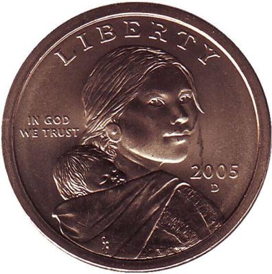 Монета США 1 доллар 2005 год. D "Сакагавея"