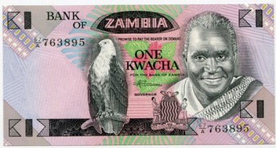 Банкнота Замбия 1 квача 1980-1988 год. 
