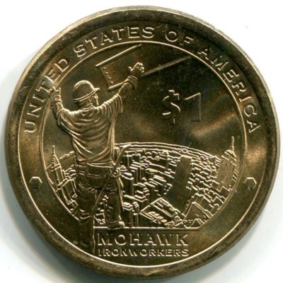 Монета США 1 доллар 2015 год. Рабочие Мохоки.