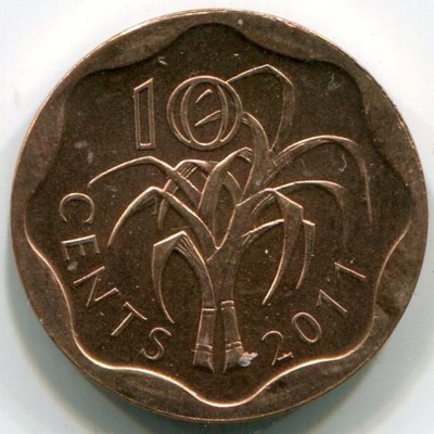 Монета Свазиленд 10 центов 2011 год.