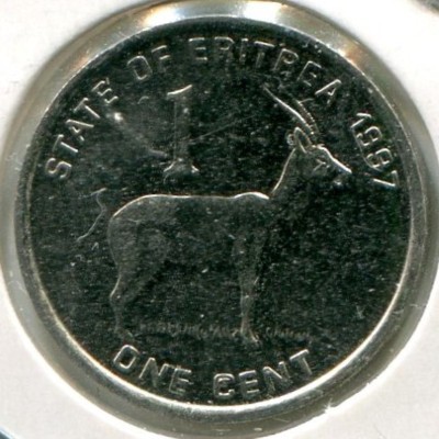 Монета Эритрея 1 цент 1997 год. Газель
