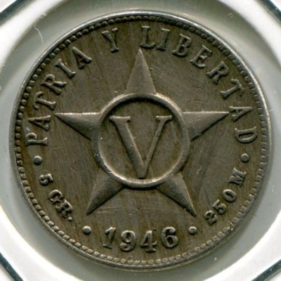 Монета Куба 5 сентаво 1946 год.
