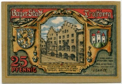 Банкнота город Тростберг 25 пфеннигов 1920 год.