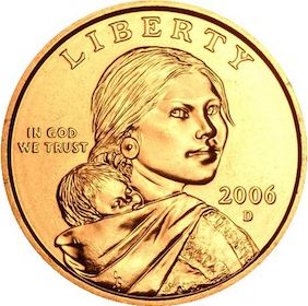 Монета США 1 доллар 2006 год. D "Сакагавея"
