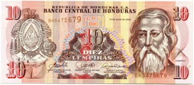 Банкнота Гондурас 10 лемпир 2006 год.