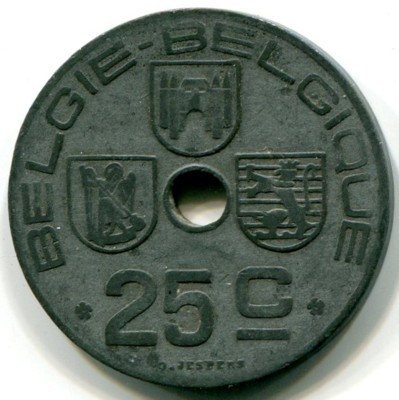 Монета Бельгия 25 сантимов 1946 год.