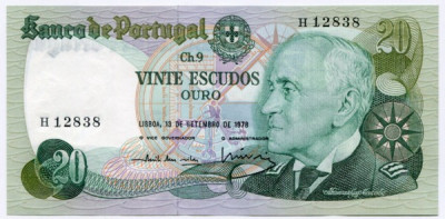 Банкнота Португалия 20 эскудо 1978 год.
