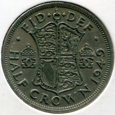 Монета Великобритания 1/2 кроны 1949 год.