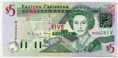 Банкнота Восточные Карибы 5 долларов 2003 год. Сент-Винсент
