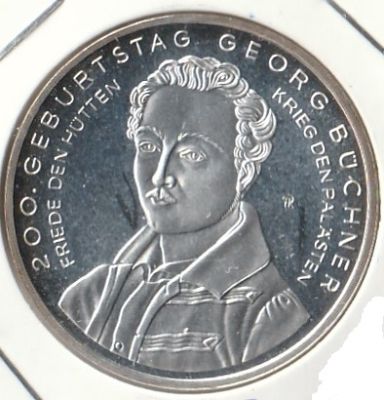 Германия 10 евро 2013 г. 200 лет со дня рождения Георга Бюхнера F