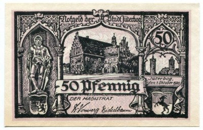 Банкнота город Йютербог 50 пфеннигов 1920 год. 