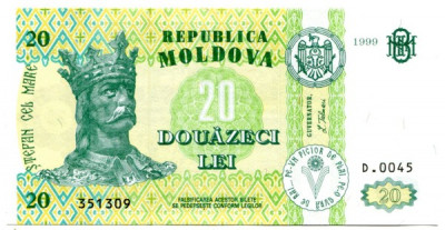 Банкнота Молдова 20 лей 1999 год.