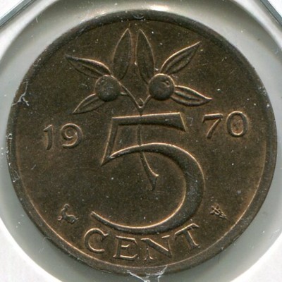 Монета Нидерланды 5 центов 1970 год.