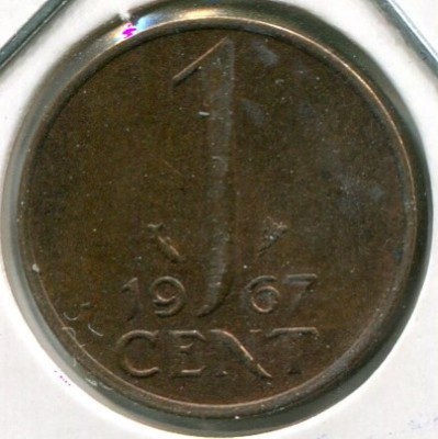 Монета Нидерланды 1 цент 1967 год.