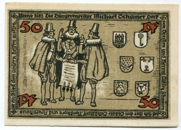 Банкнота город Шютторф 50 пфеннигов 1921 год.
