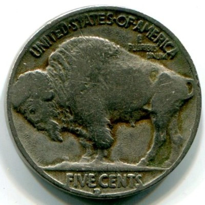Монета США 5 центов 1937 год. D