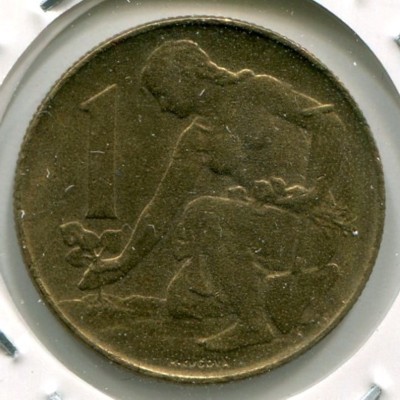 Монета Чехословакия 1 крона 1992 год.