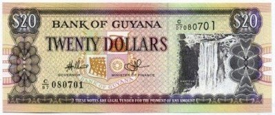 Банкнота Гайана 20 долларов 1996 год.
