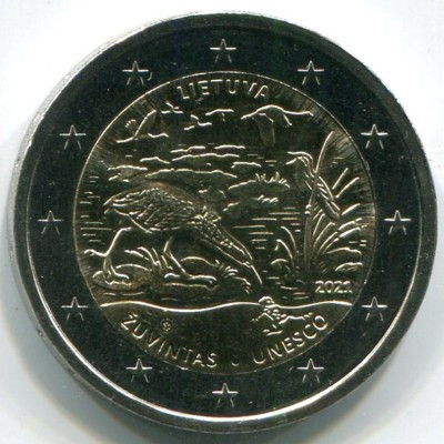 Монета Литва 2 евро 2021 год. Биосферный резерват Жувинтас.