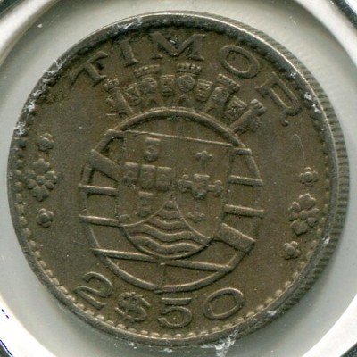 Монета Португальский Тимор 2-1/2 эскудо 1970 год.