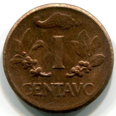 Монета Колумбия 1 сентаво 1965 год.