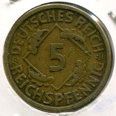 Монета Германия 5 рейхспфеннигов 1924 год. А