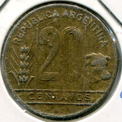 Монета Аргентина 20 сентаво 1950 год.