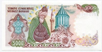 Банкнота Турция 5000 лир 1970 год.
