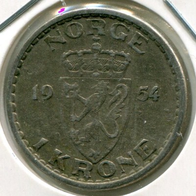 Монета Норвегия 1 крона 1954 год.