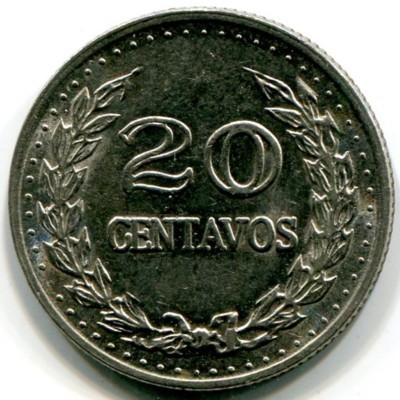 Монета Колумбия 20 сентаво 1972 год.