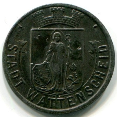 Монета Ваттеншайд 10 пфеннигов 1919 год. Нотгельд