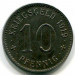 Монета Ваттеншайд 10 пфеннигов 1919 год. Нотгельд