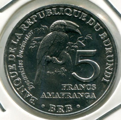 Монета Бурунди 5 франков 2014 год. Калао-трубач